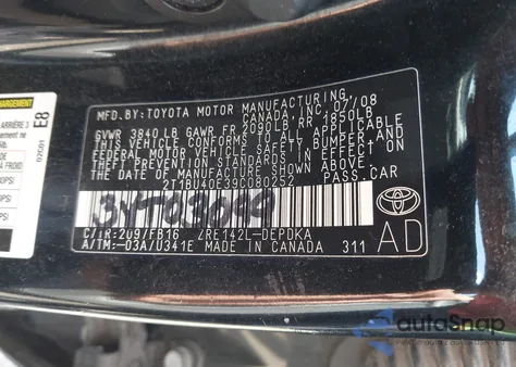 2009 Toyota Corolla Le z USA, uszkodzony, nr VIN 2T1BU40E39C080252